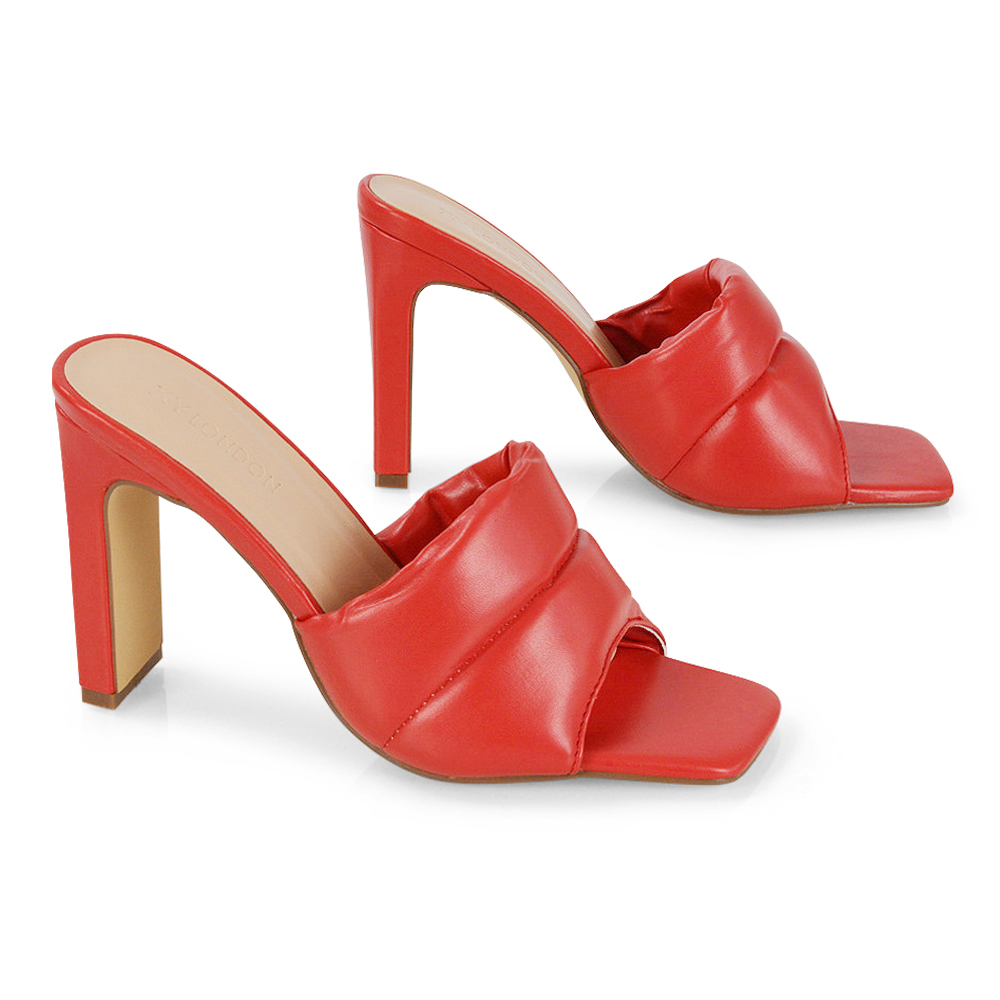 XY London Mallory Square Toe High Heel Mules in Red