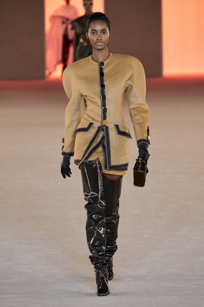 Balmain ruched thigh high boots on the runway