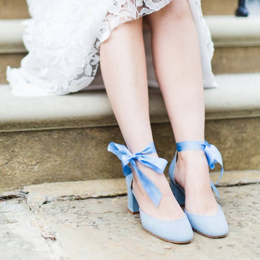 Blue Mary Jane Ribbon Bridal Shoes 