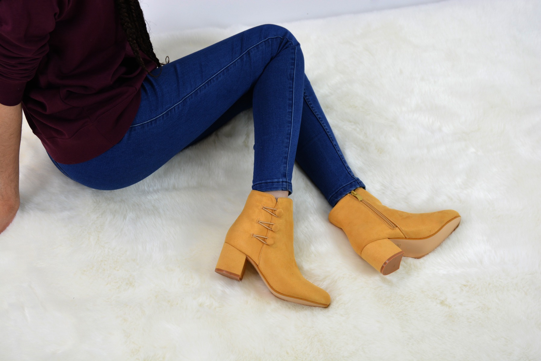 XY London Christine Mustard Ankle Boots in Tan Faux Suede