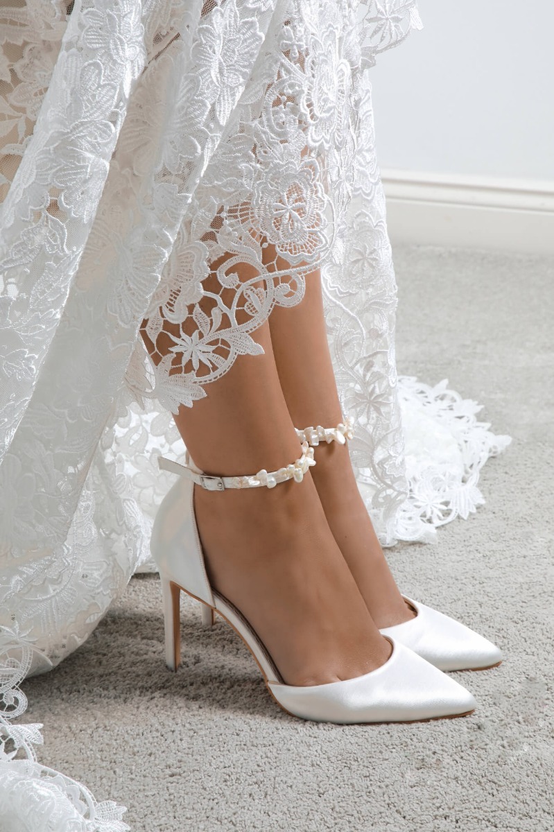 White Satin Bridal Court Heels 