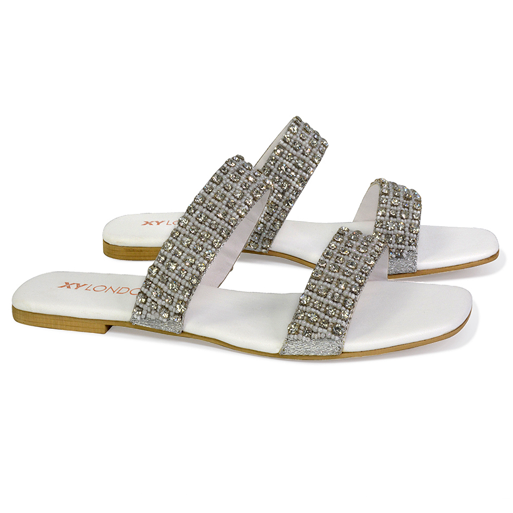 Diamante open toe flat sandals 