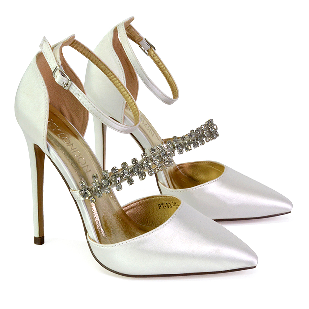 Bridal strappy court shoe stiletto high heels 