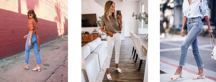 @ktzahorak wearing Heeled Mules with blouse & jeans, Amy Jackson wearing Heeled Mules with T shirt & white jeans, @annabellefleur wearing Heeled Mules, blouse & Jeans