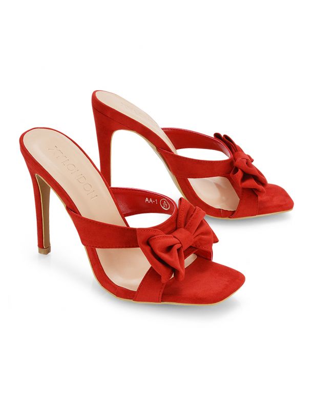 Red bow heeled mules 
