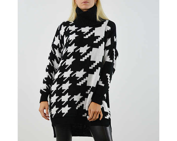 XY London Charlie Jumper Dress in Black & White Dogtooth