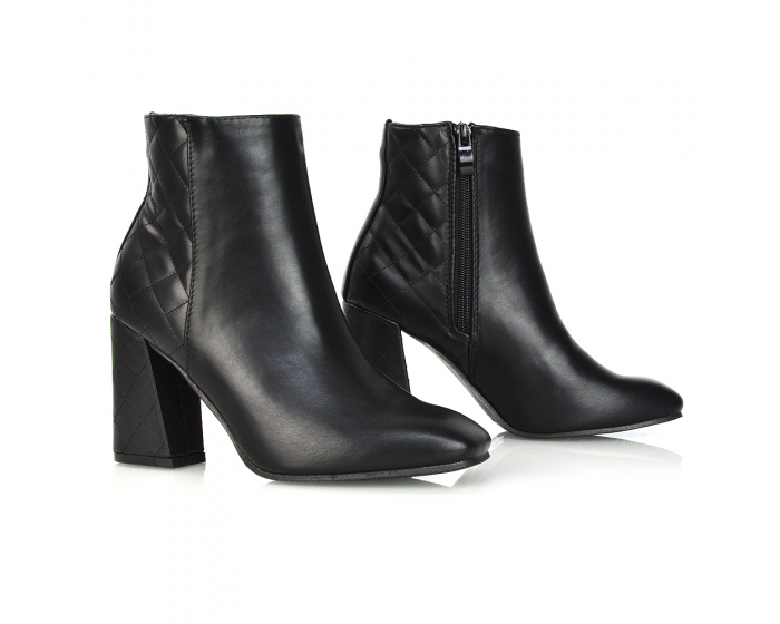 XY London Roxana Quilted Block Heel Ankle Boots in Black Synthetic Leather