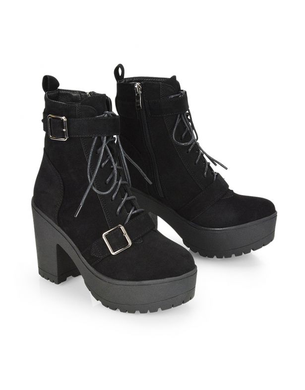 Black platform heel combat boots