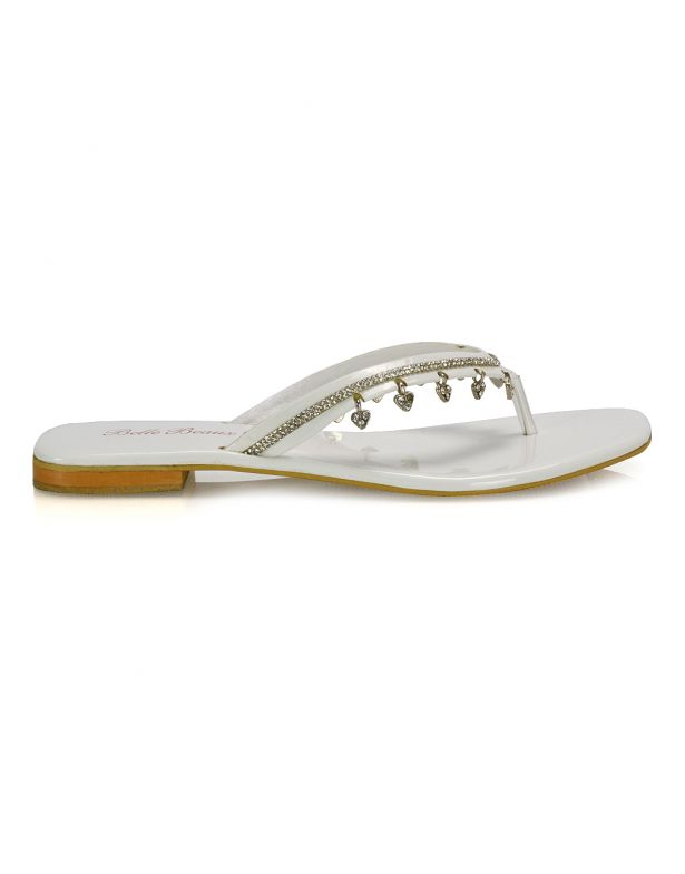 XY London Alex Flat Diamante Sandals in white colour 