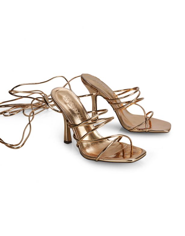 Strappy Lace Up High Heels in Rose Gold 