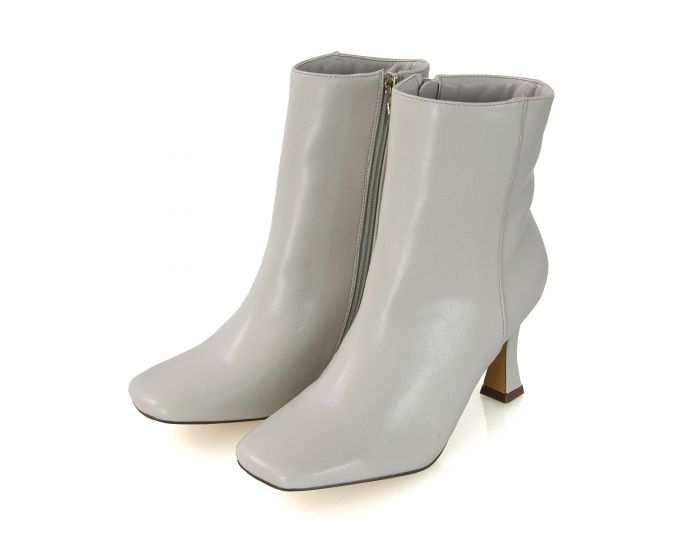 XY London Leighton Square Toe Mid Heel Ankle Boots in Stone colour