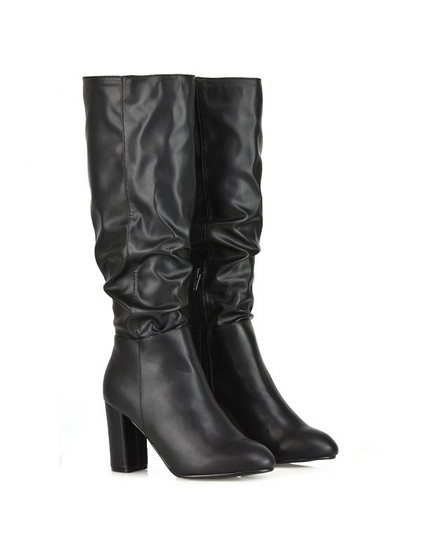 XY London Alana Ruched Knee High Heeled Boots