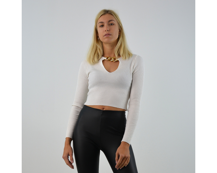 XY London Lulabelle Keyhole Chain Ribbed Top in White