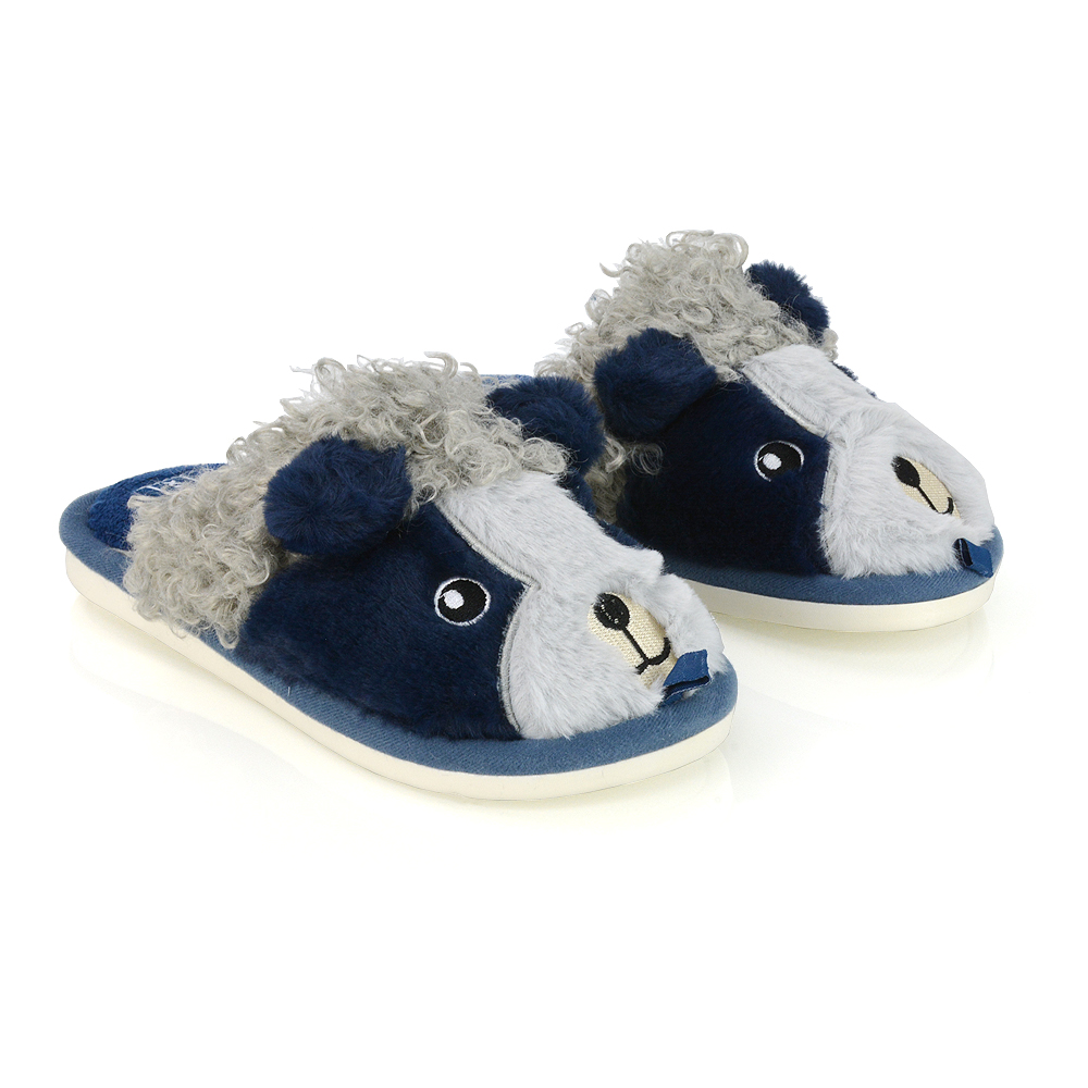  XY London Dinah Fluffy Close Toe Slippers in Blue