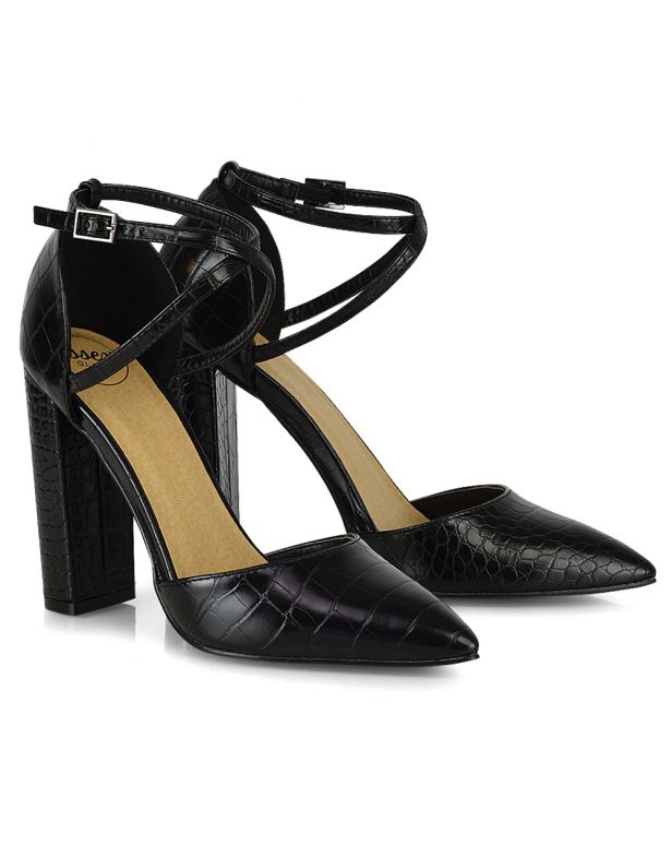 XY London pointed toe strappy block heel court shoes 
