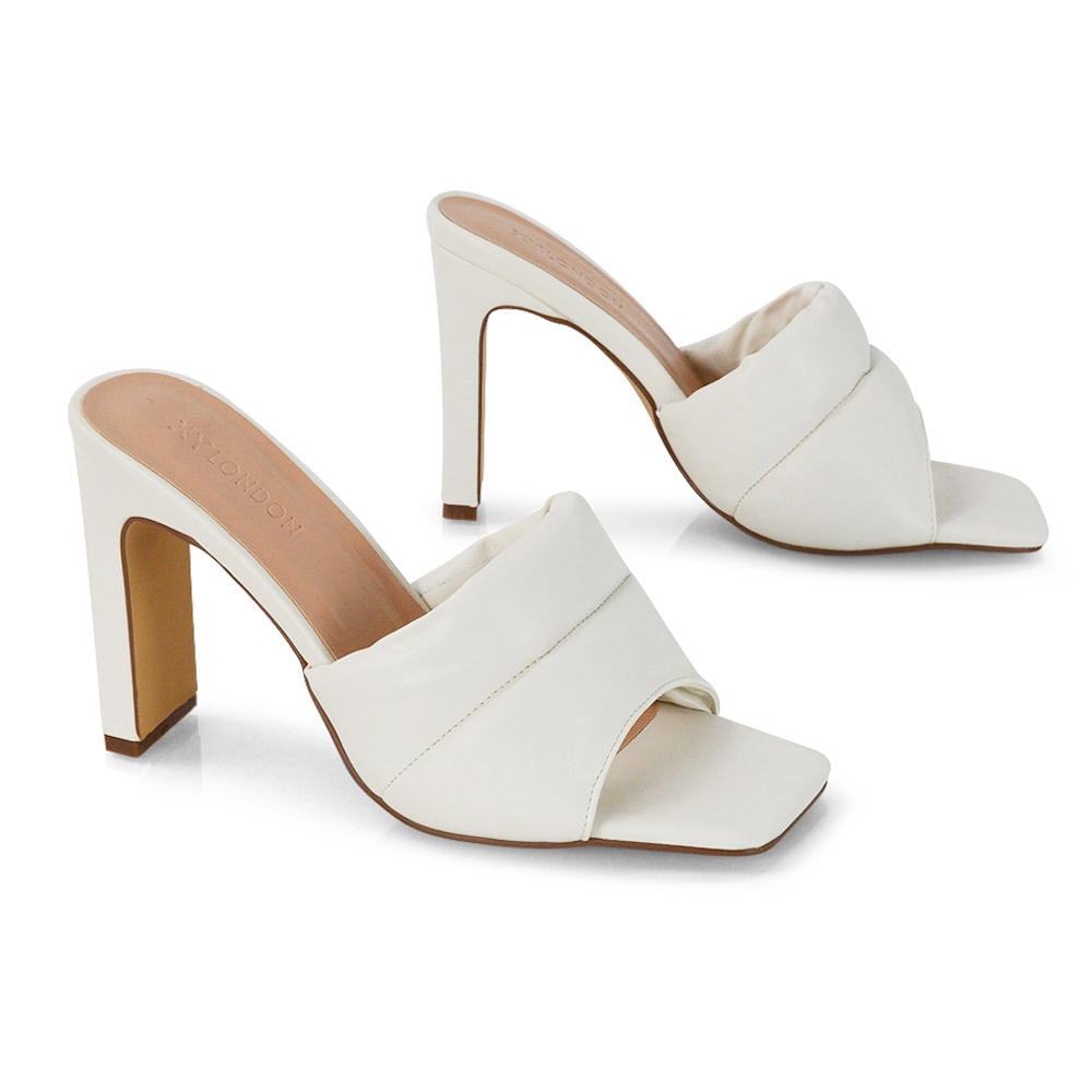 XY London Mallory Square Toe High Heel Mules in White