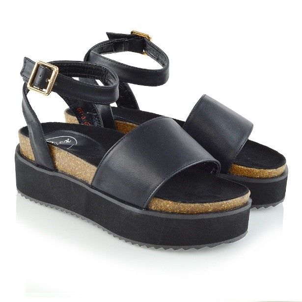 XY London Alvina Black Flatform Sandals