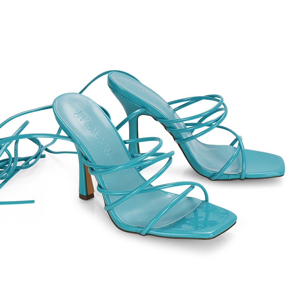 XY London Angel Strappy Lace up Heels in Teal