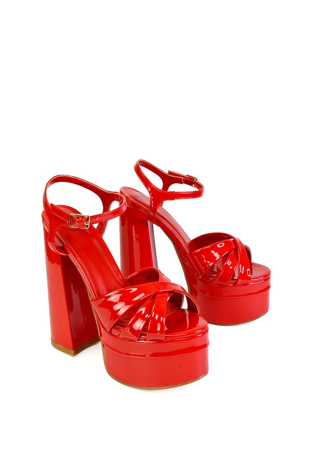 XY London Anya Strappy Chunky Super High Block Heel Platform Shoes in Red