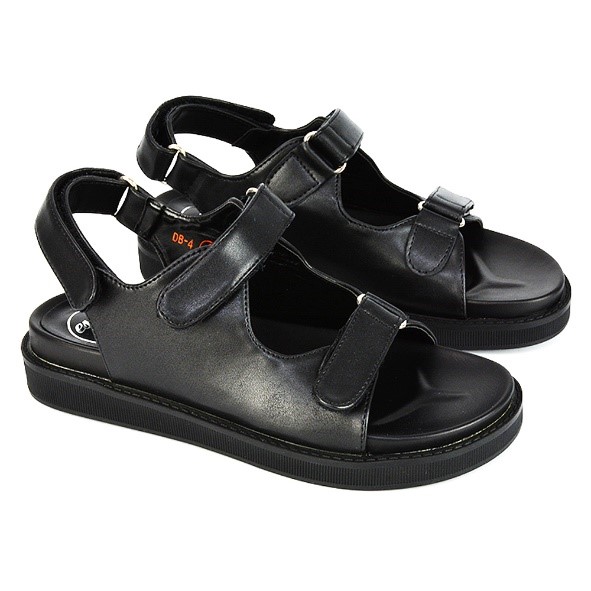 XY London Asher Double Strap Flat Platform Heel Dad Sandals in Black