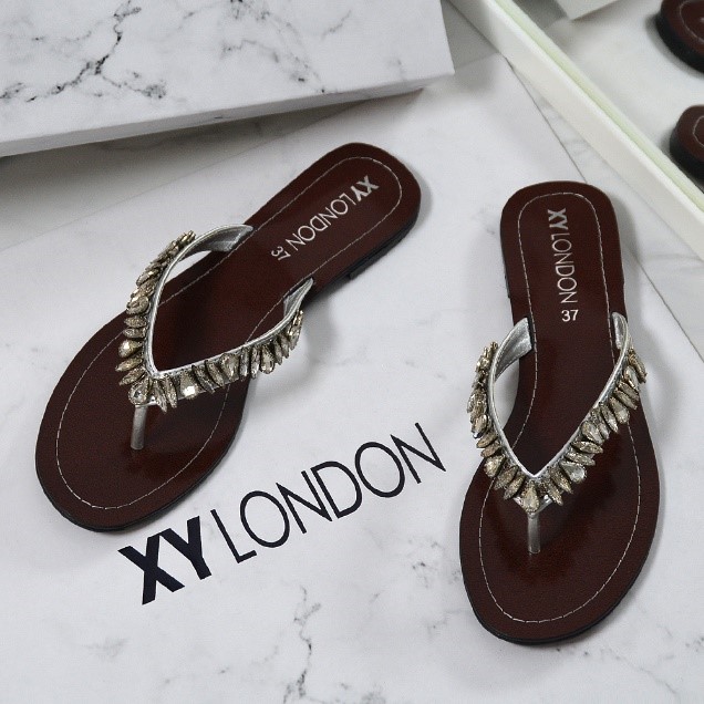 XY London Aster Diamante Strappy Sandals in Silver