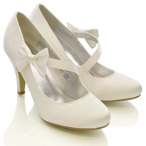 XY London Cecilia White Satin Court Shoes