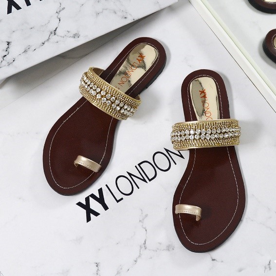 XY London Elena Flat Diamante Toe Ring Sandals