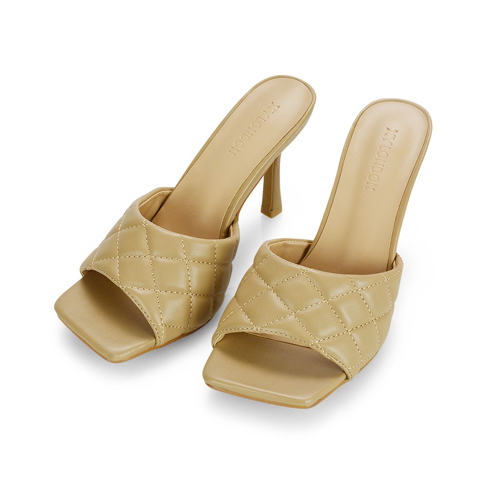 XY London Hannah Quilted Heeled Mules in Nude
