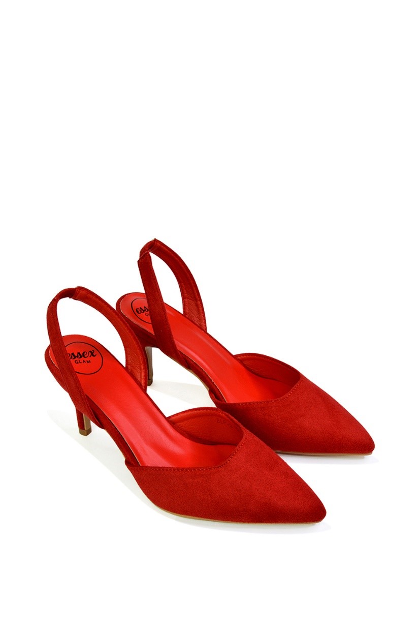 XY London Imogen Pointed Toe Sling Back Stiletto Mid Heel Court Shoes in Red 