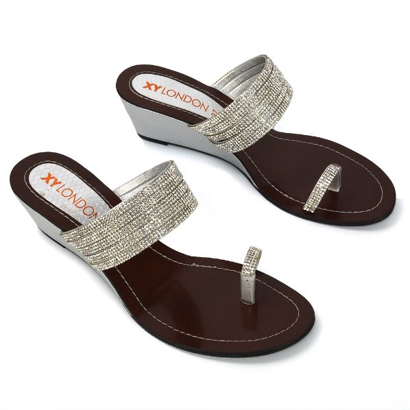 XY London Kaylee Slip on Wedge Sandals in Silver