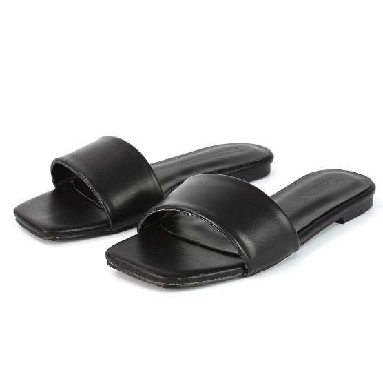XY London Kenna Flat Mule Sandals in Black