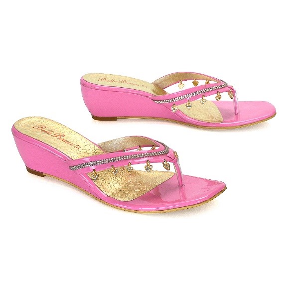XY London Kym Diamante Low Wedge Sandals in Pink