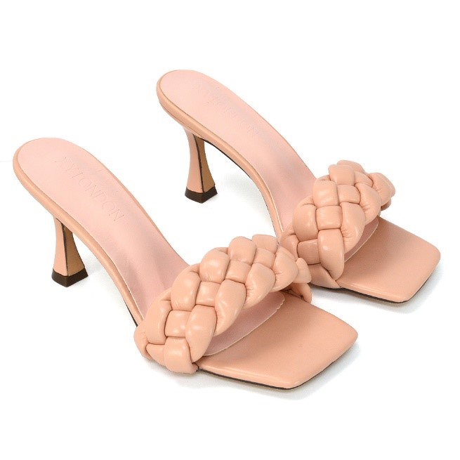 XY London Lilah Square Toe mid Heel Mules in Pink