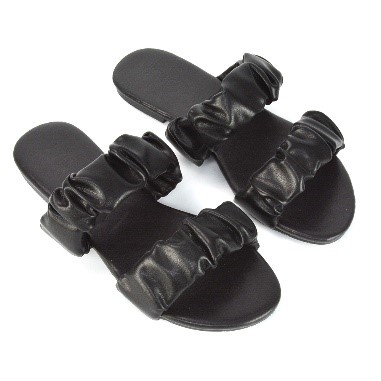 XY London Luca Ruched Strap Sandals in Black