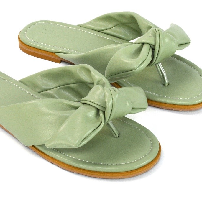 XY London Marleigh Bow Detail Flat Sandals in Mint