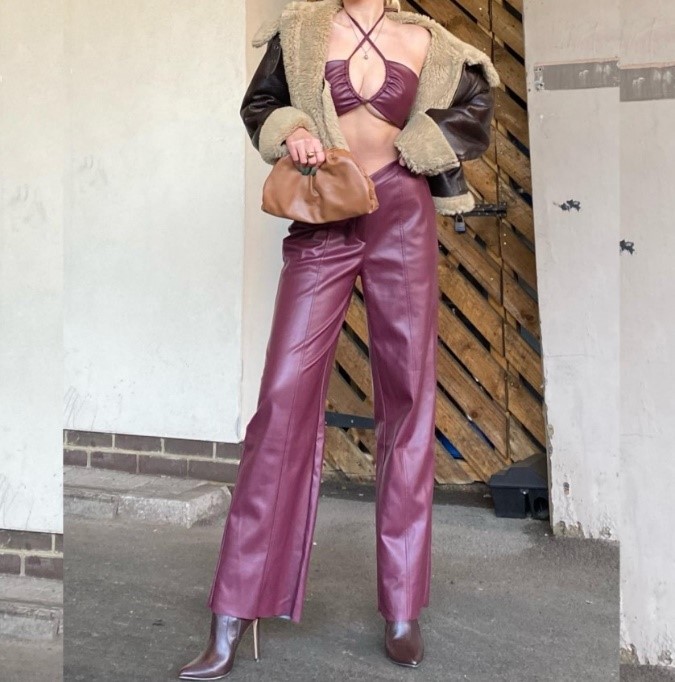 Influencer @isabellapmayer wearing bralette, jacket & matching leather trousers to Closed Toe Heels