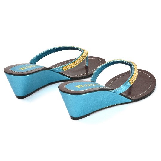 XY London Norah Toe Post Wedge Sandals in Turquoise 