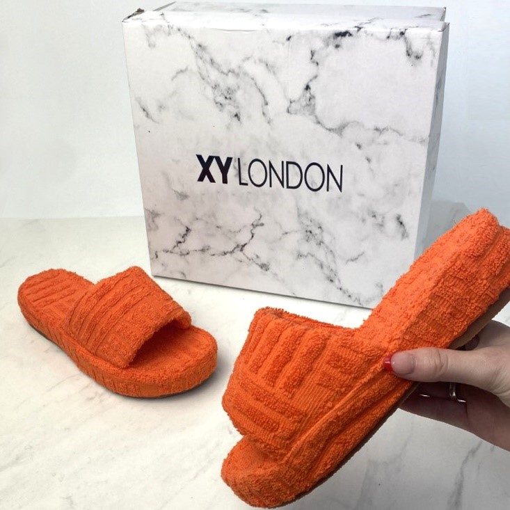 XY London Darla Terry Towelling Sliders Platform Flat Slippers in Orange