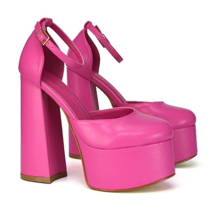 XY London Rae Super High Chunky Platform Heels in Fuchsia Synthetic Leather