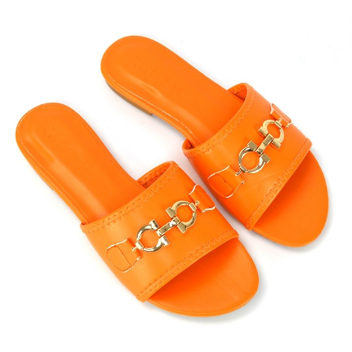 XY London Rome Flat Slip on Sandals in Orange