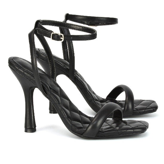 XY London Ryna Quilted Strappy Heels in Black