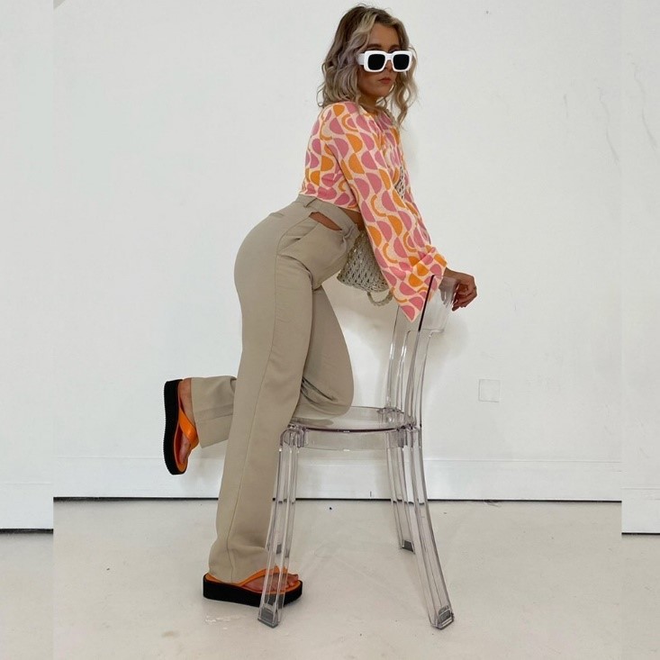 XY London Tammi Thong Strap Flatform Flip Flop Sandal Slides in Orange Synthetic Leather 